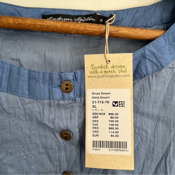 Gudrun Sjõdén 100% Cotton Green Blue Kaftan-Style ¾-Sleeve Maxi Crinkle Dress XL - Picture 9 of 12